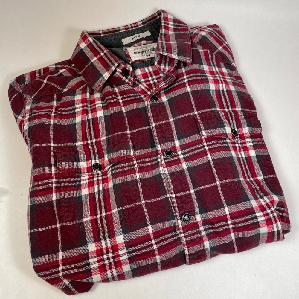 Express men’s plaid maroon flannel button down